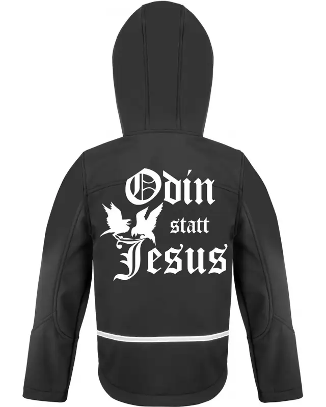 Bestickte Kinder Softshell Kapuzenjacke (Odin statt Jesus) Bild 2