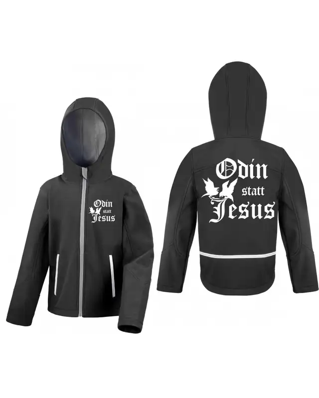 Bestickte Kinder Softshell Kapuzenjacke (Odin statt Jesus) Bild 3