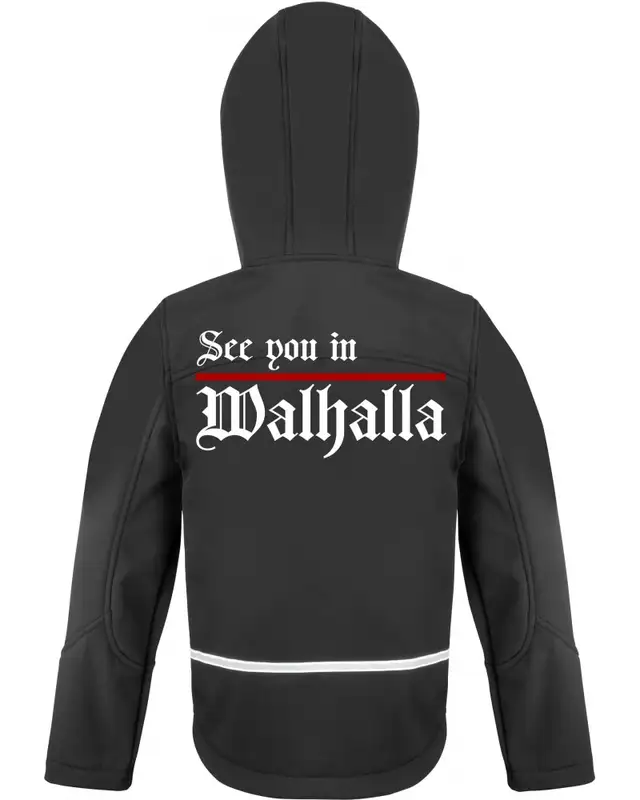 Bestickte Kinder Softshell Kapuzenjacke (See you in Walhalla, Strich) Bild 2