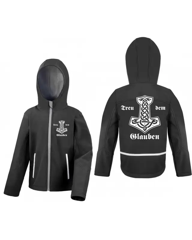 Bestickte Kinder Softshell Kapuzenjacke (Treu dem Glauben) Bild 3