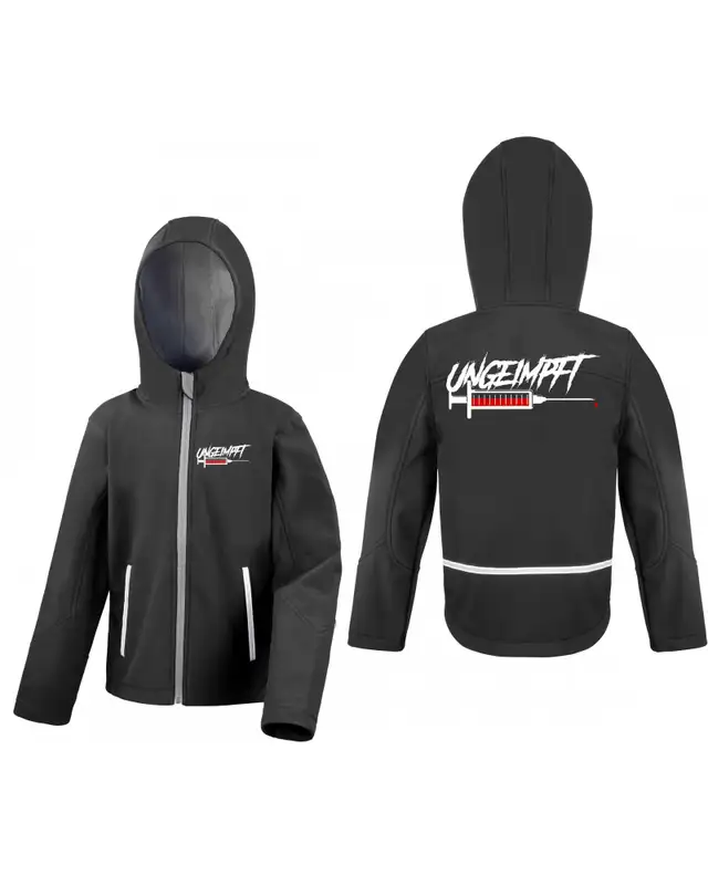 Bestickte Kinder Softshell Kapuzenjacke (Ungeimpft, Spritze) Bild 3