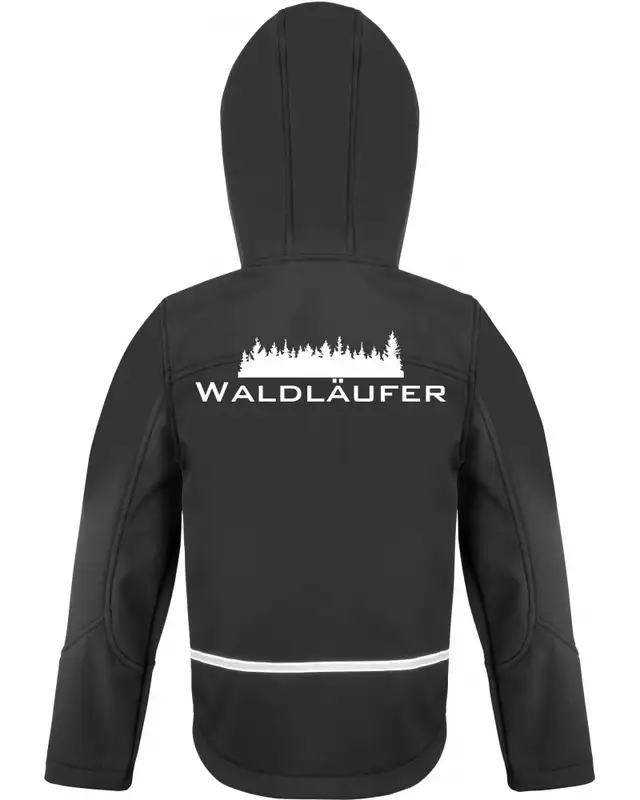 Bestickte Kinder Softshell Kapuzenjacke (Waldläufer) Bild 2