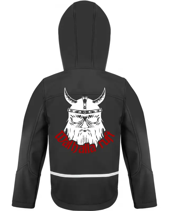 Bestickte Kinder Softshell Kapuzenjacke (Walhalla ruft) Bild 2
