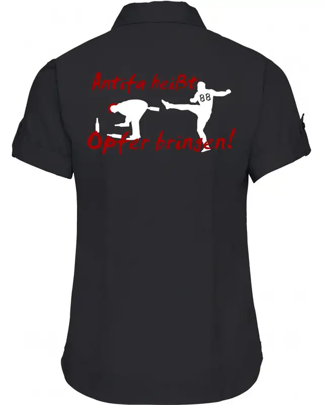 Bestickte kurzarm Damenbluse (Antifa heißt Opfer bringen) Bild 2