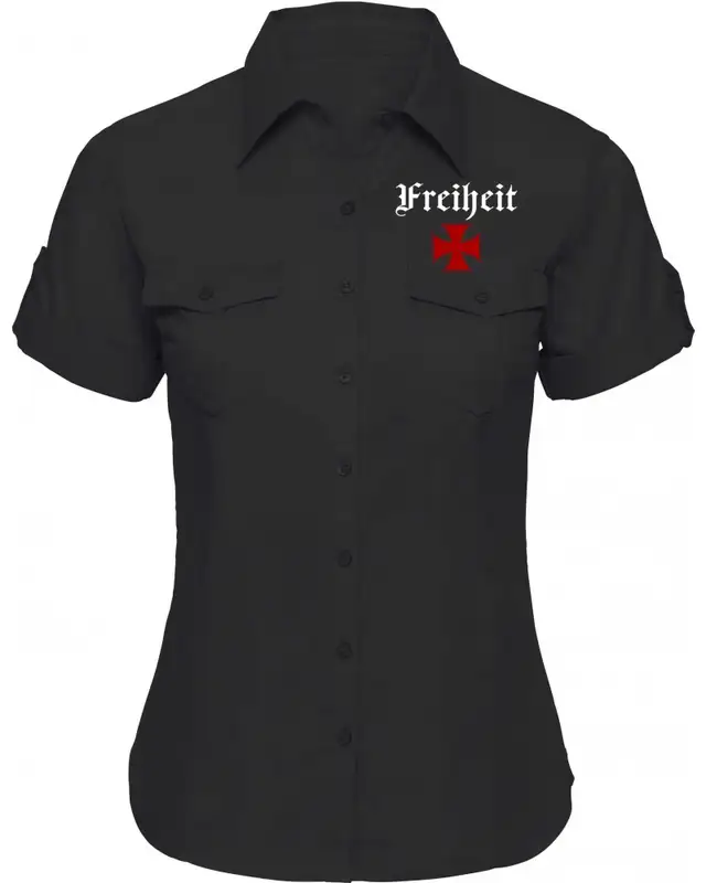 Bestickte kurzarm Damenbluse (Heute tolerant morgen fremd im eigenen Land)