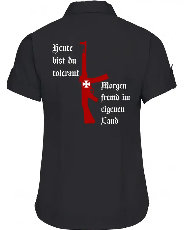 Bestickte kurzarm Damenbluse (Heute tolerant morgen fremd im eigenen Land) Bild 2