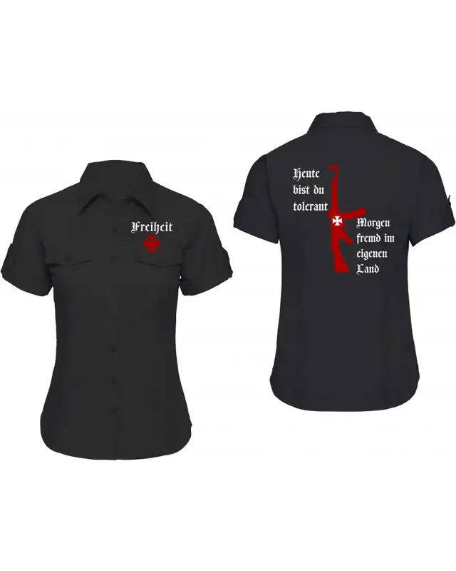 Bestickte kurzarm Damenbluse (Heute tolerant morgen fremd im eigenen Land) Bild 3