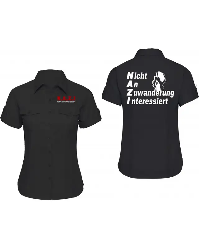 Bestickte kurzarm Damenbluse (Nicht an Zuwanderung interessiert, Fahne) Bild 3