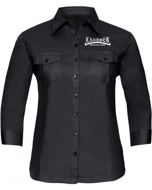 Bestickte langarm Damenbluse (Landser, weiß)