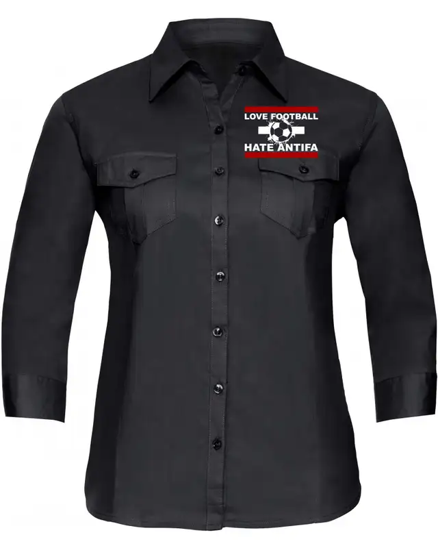 Bestickte langarm Damenbluse (Love Football hate Antifa)