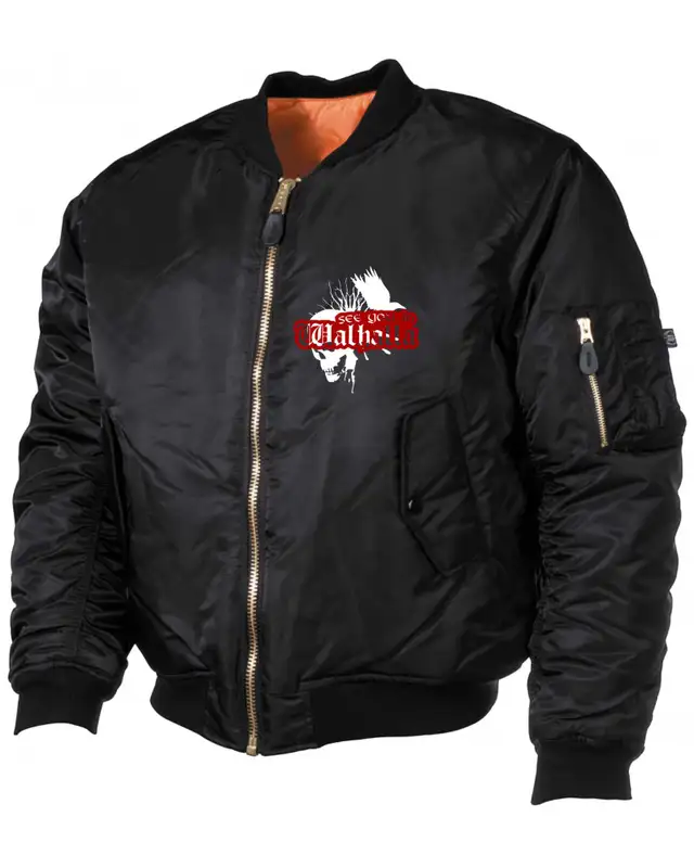 Bestickte MA1 Bomberjacke (See you in Walhalla, Totenkopf)
