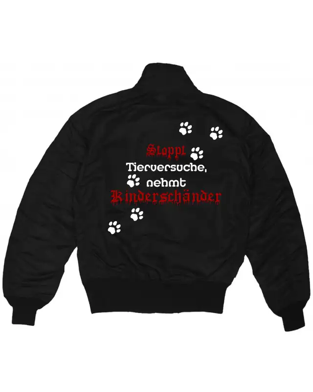 Bestickte MA1 Bomberjacke (Stoppt Tierversuche, nehmt Kinderschänder) Bild 2