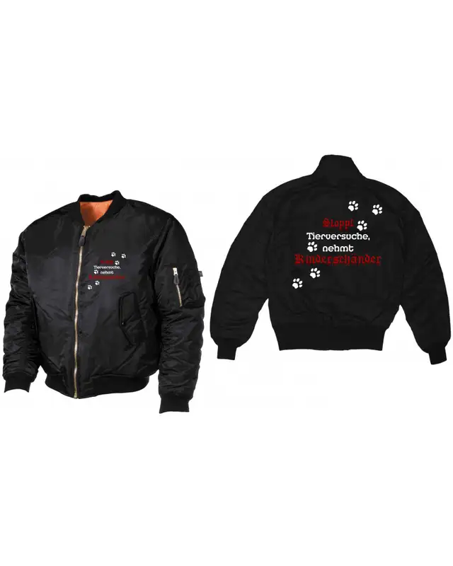 Bestickte MA1 Bomberjacke (Stoppt Tierversuche, nehmt Kinderschänder) Bild 3