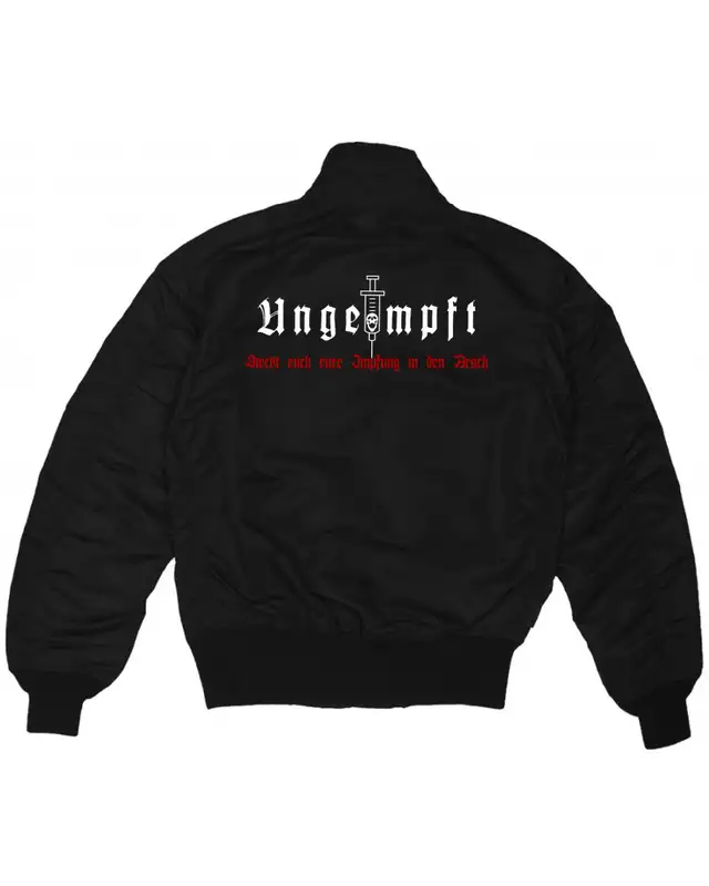 Bestickte MA1 Bomberjacke (Ungeimpft, Steckt euch eure Impfung in den Arsch) Bild 2