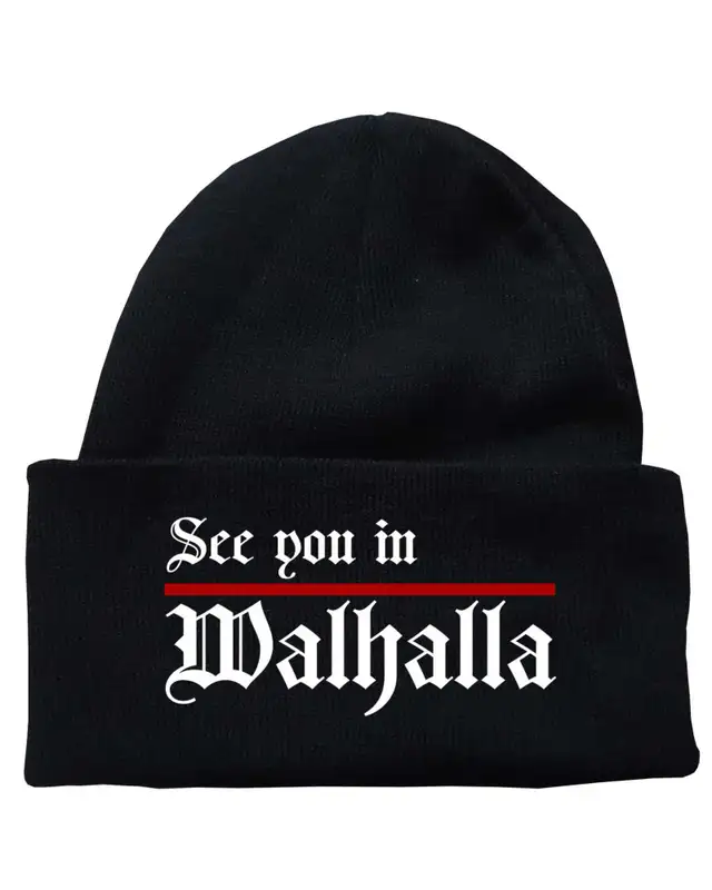Bestickte Strickmütze "Freya" (See you in Walhalla, Strich)