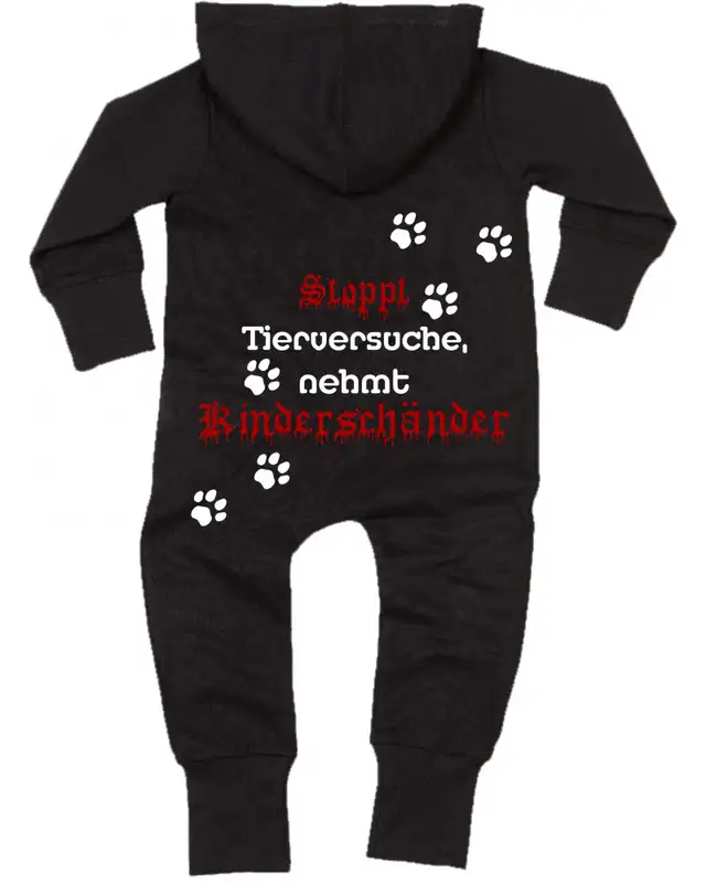 Bestickter Baby Strampler (Stoppt Tierversuche, nehmt Kinderschänder) Bild 2