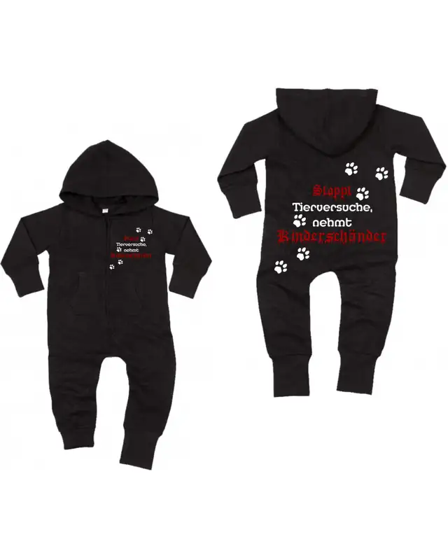 Bestickter Baby Strampler (Stoppt Tierversuche, nehmt Kinderschänder) Bild 3