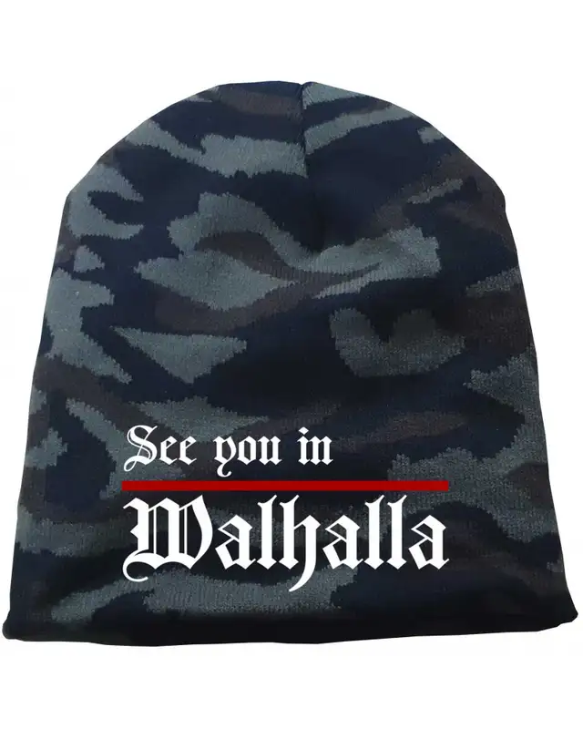 Bestickter Beanie "Camo" (See you in Walhalla, Strich)