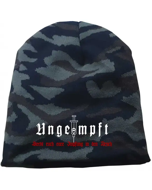 Bestickter Beanie "Camo" (Ungeimpft, Steckt euch eure Impfung in den Arsch)