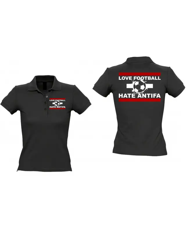 Besticktes Damen Poloshirt (Love Football hate Antifa) Bild 3