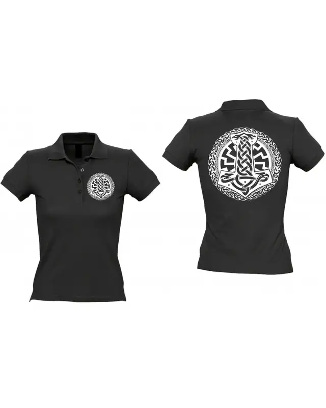 Besticktes Damen Poloshirt (Schwarze Sonne, Thorhammer) Bild 3