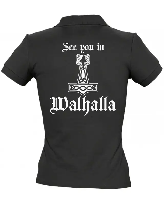 Besticktes Damen Poloshirt (See you in Walhalla Thorhammer) Bild 2