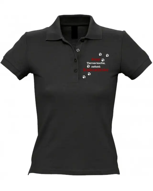 Besticktes Damen Poloshirt (Stoppt Tierversuche, nehmt Kinderschänder)