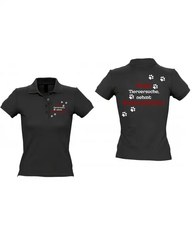 Besticktes Damen Poloshirt (Stoppt Tierversuche, nehmt Kinderschänder) Bild 3