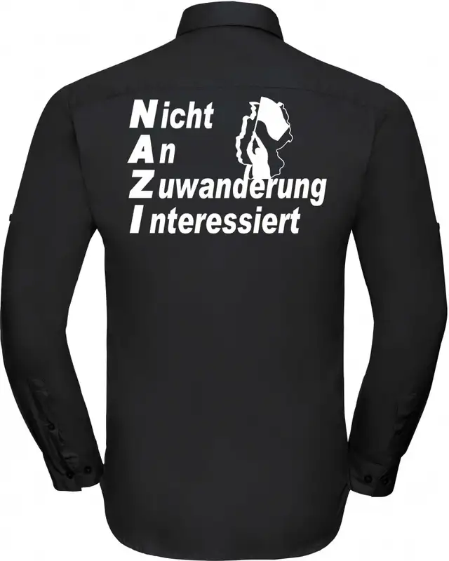 Besticktes Herren langarm Hemd (Nicht an Zuwanderung interessiert, Fahne) Bild 2