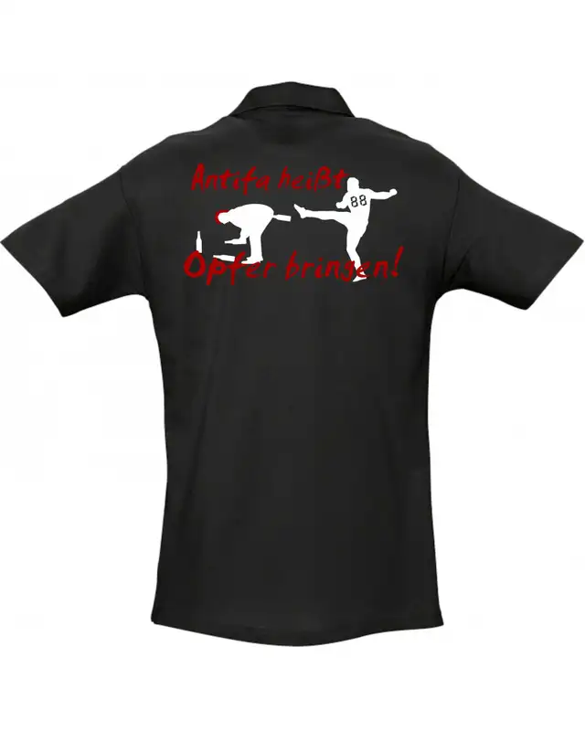 Besticktes Herren Poloshirt (Antifa heißt Opfer bringen) Bild 2