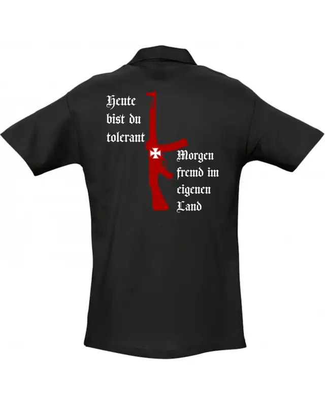 Besticktes Herren Poloshirt (Heute tolerant morgen fremd im eigenen Land) Bild 2