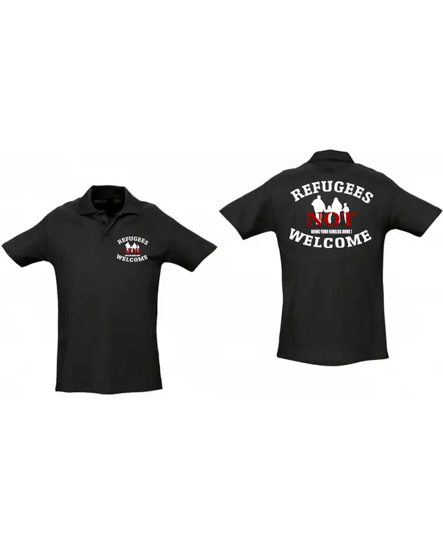 Besticktes Herren Poloshirt (Refugees not welcome) Bild 3