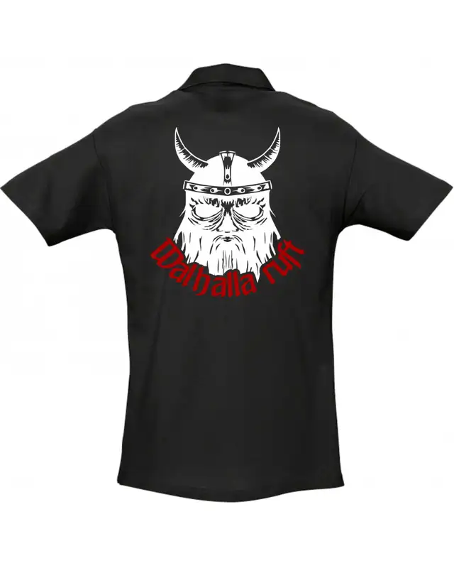 Besticktes Herren Poloshirt (Walhalla ruft) Bild 2