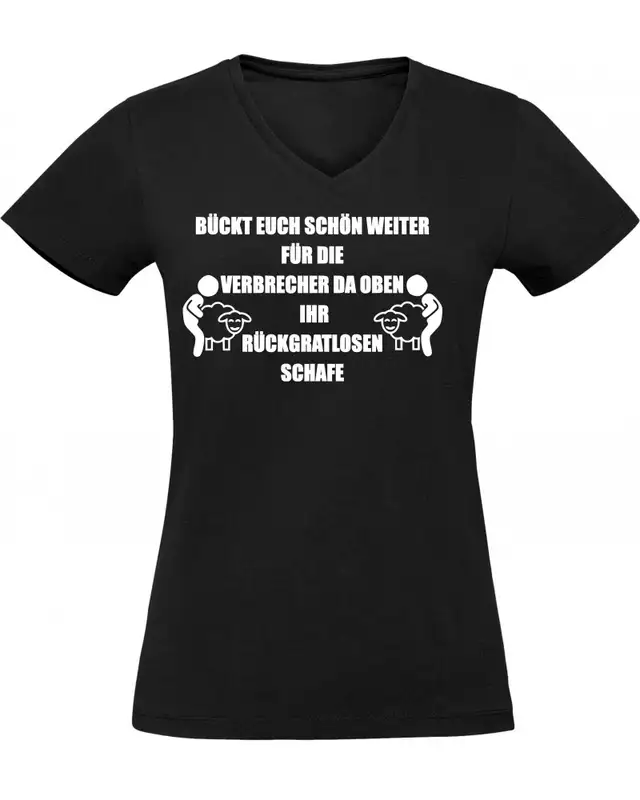 Damen V-Ausschnitt T-Shirt (Bückt euch schön weiter)