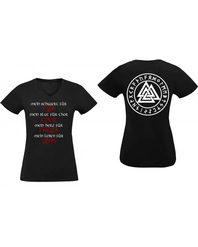 Damen V-Ausschnitt T-Shirt (Mein Schwert für Tyr) Bild 3