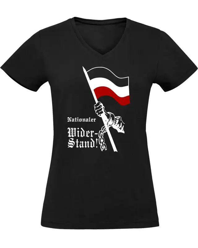Damen V-Ausschnitt T-Shirt (Nationaler Widerstand, Fahne)