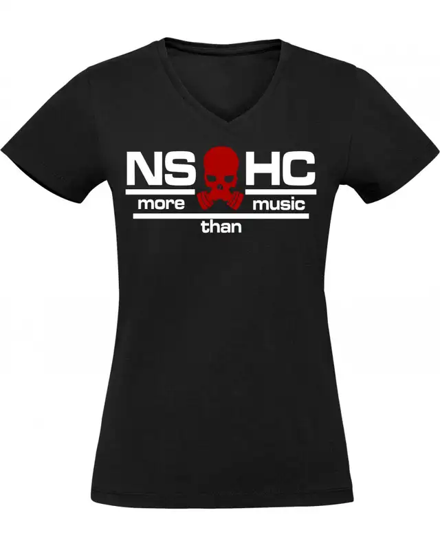 Damen V-Ausschnitt T-Shirt (NS HC, more than music)