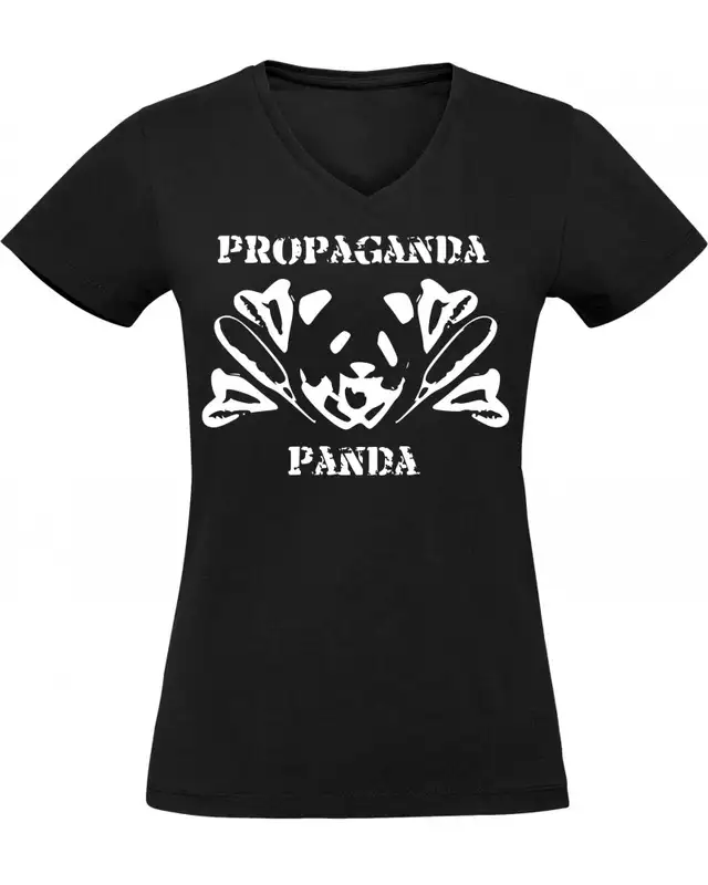 Damen V-Ausschnitt T-Shirt (Propaganda Panda)