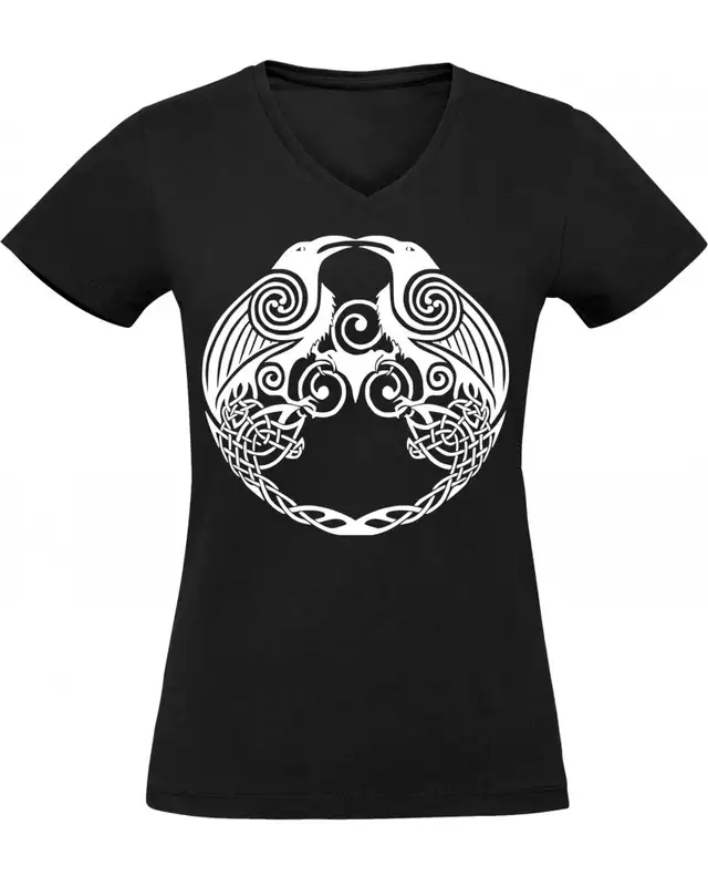 Damen V-Ausschnitt T-Shirt (Raben)