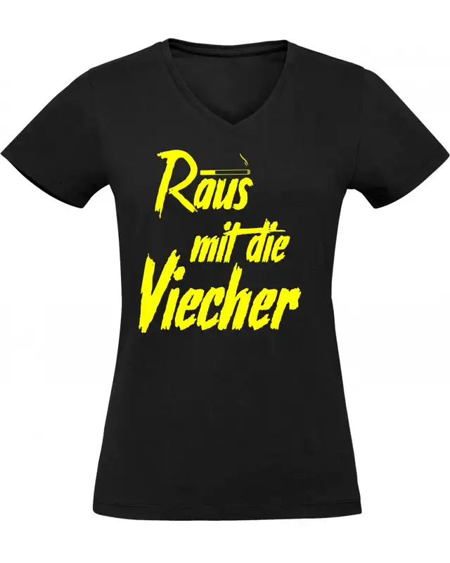 Damen V-Ausschnitt T-Shirt (Raus mit die Viecher)