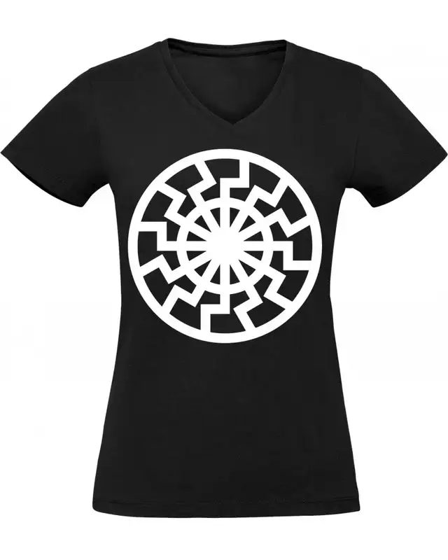 Damen V-Ausschnitt T-Shirt (Schwarze Sonne)