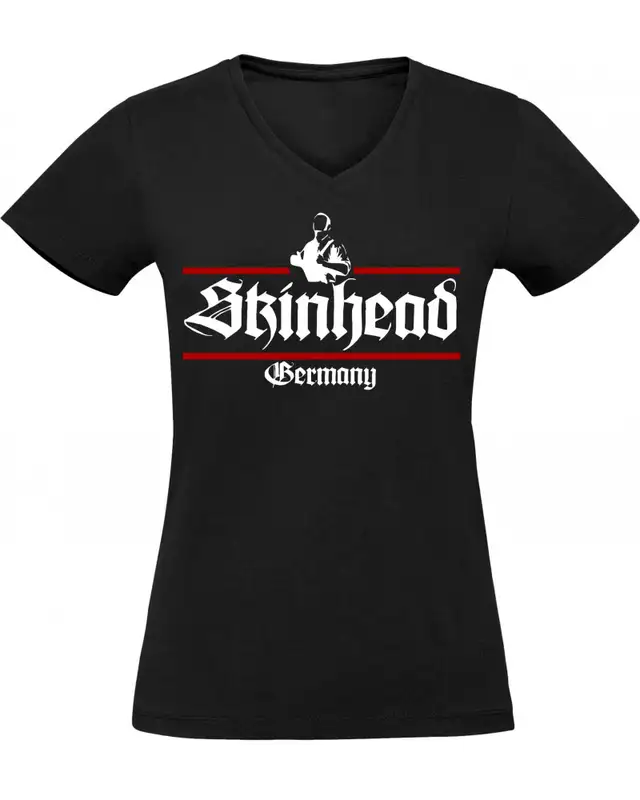 Damen V-Ausschnitt T-Shirt (Skinhead Germany)