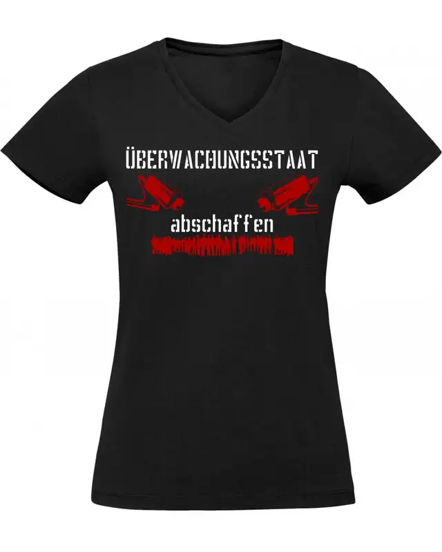 Damen V-Ausschnitt T-Shirt (Überwachungsstaat abschaffen)