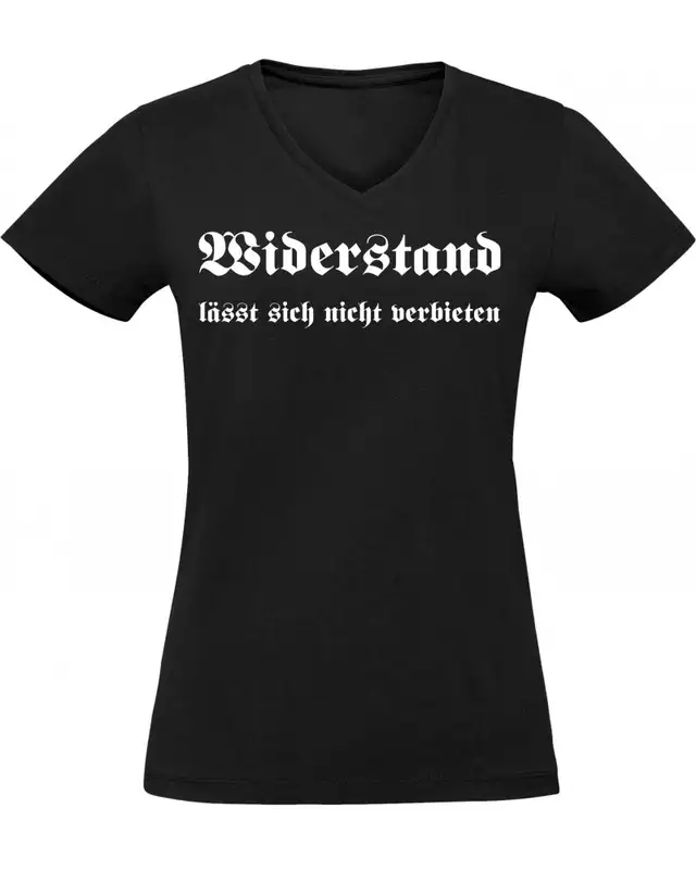 Damen V-Ausschnitt T-Shirt (Widerstand lässt sich nicht verbieten)