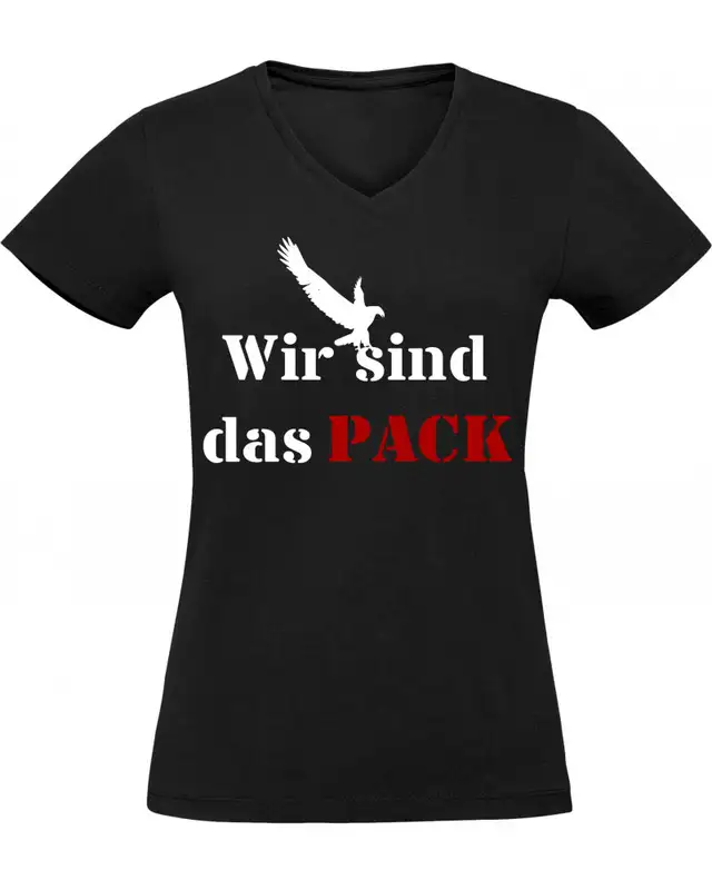 Damen V-Ausschnitt T-Shirt (Wir sind das Pack)
