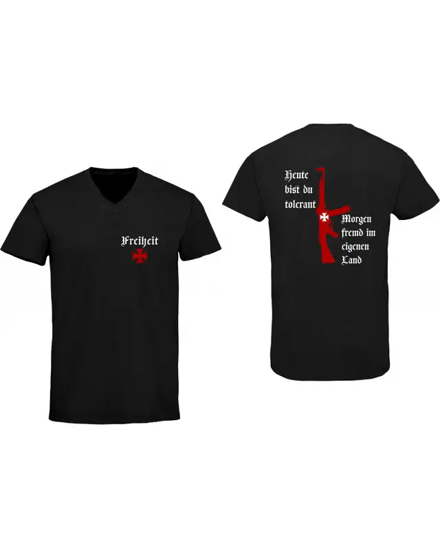 Herren V-Ausschnitt T-Shirt (Heute tolerant morgen fremd im eigenen Land) Bild 3