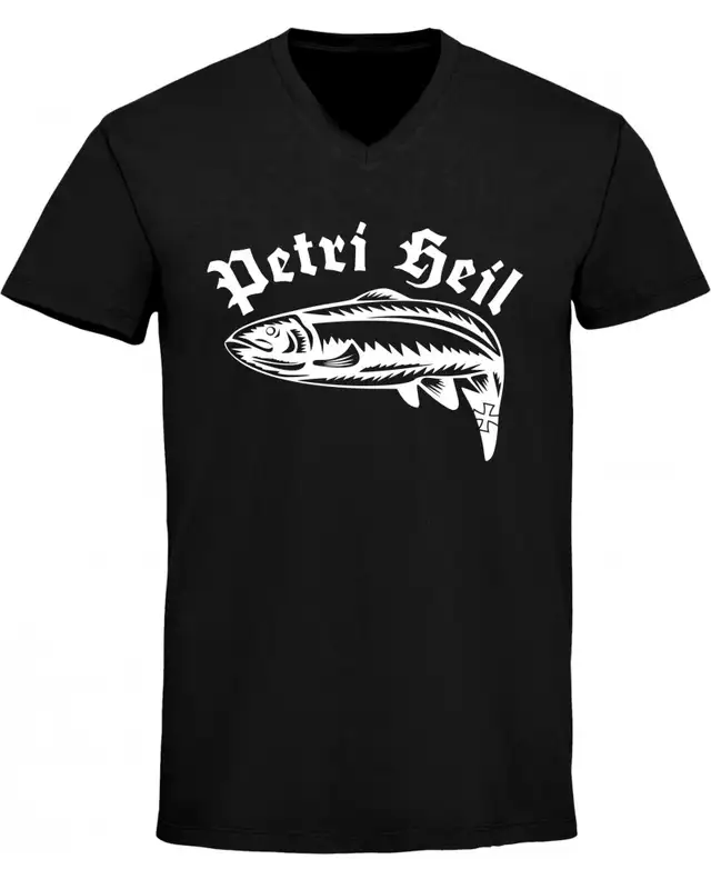 Herren V-Ausschnitt T-Shirt (Petri Heil)